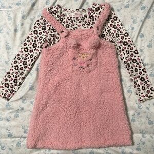 NWOT L(6X) Children’s leopard shirt & pink fluffy kitty overall style dress